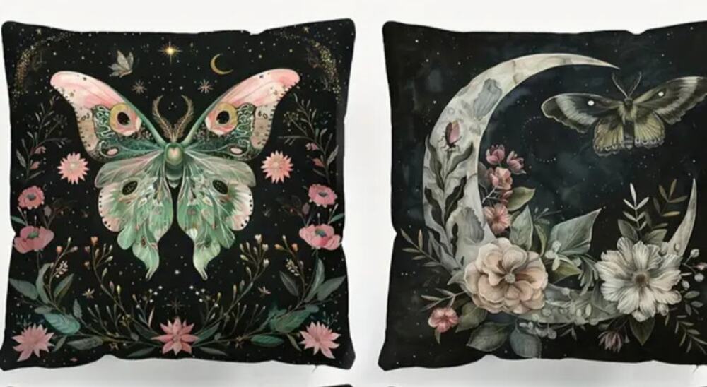 Whimsigoth Pillow Covers Only 18"x18" Moon Moth Witchcore Celestial New Age Boho